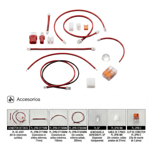 Accesorios para Panel LED Flexible 24V — Conectores 2 Pines, Arnés de Inicio, Lente Difusora y Conector Rápido sin Soldadura